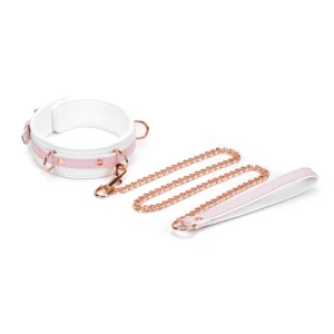 White & Pink Fairy Goat Leather Collar with Leash