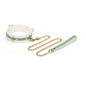 White & Green Fairy Goat Leather Collar with Leash