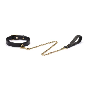 Crocodile Noir ~Leather Collar with Chain Leash